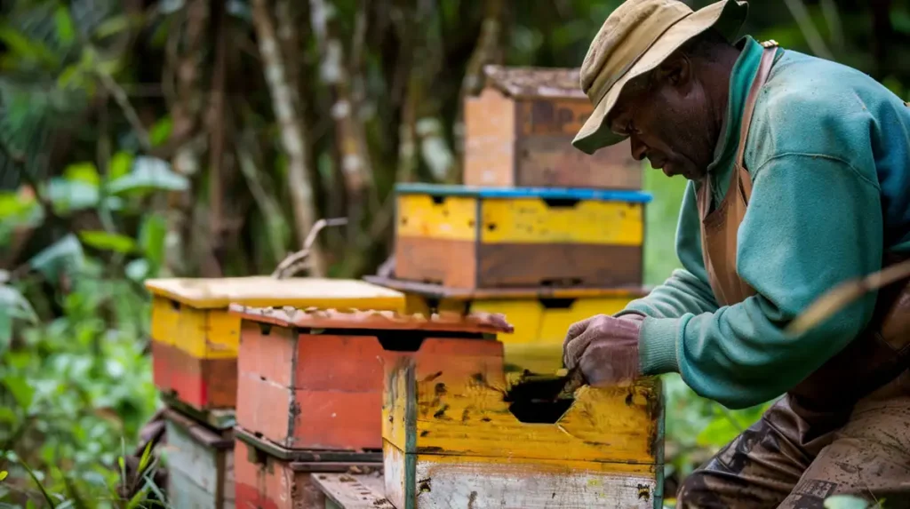 a beekeeper at work