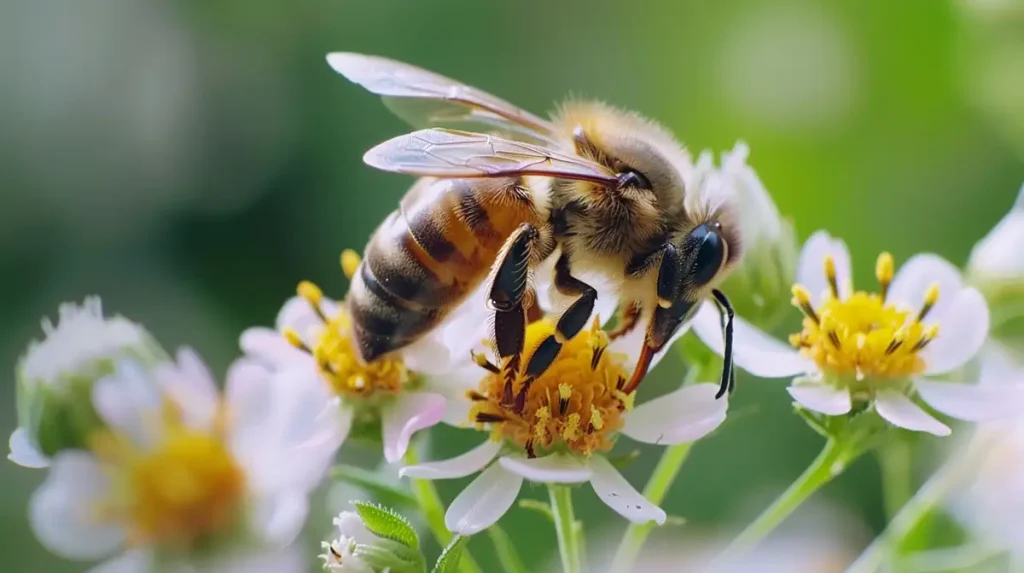 a honey bee pollinating